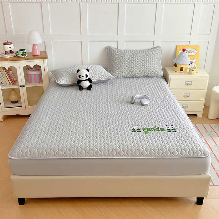 91家纺网 家纺一手货源 找家纺 缦纱 2025新款凉感丝凉席床笠夏季加厚冰丝凉席床笠 浅灰