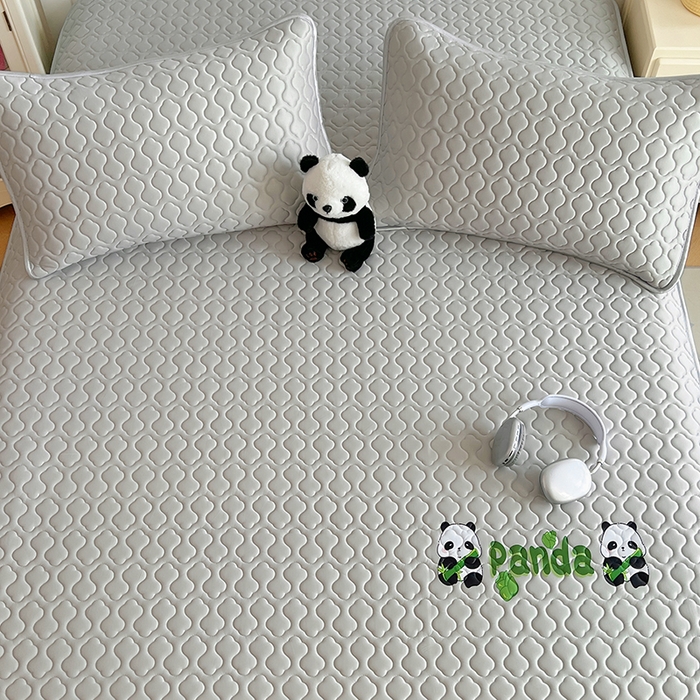 91家纺网 家纺一手货源 找家纺 缦纱 2025新款凉感丝凉席床笠夏季加厚冰丝凉席床笠 浅灰