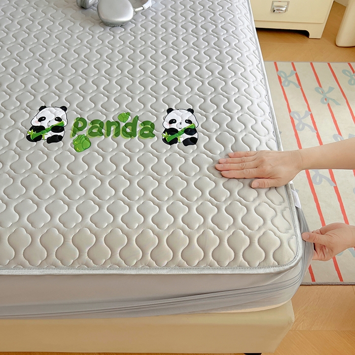 91家纺网 家纺一手货源 找家纺 缦纱 2025新款凉感丝凉席床笠夏季加厚冰丝凉席床笠 浅灰