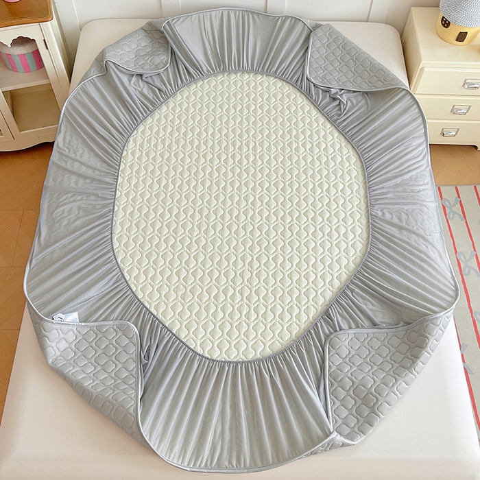 91家纺网 家纺一手货源 找家纺 缦纱 2025新款凉感丝凉席床笠夏季加厚冰丝凉席床笠 浅灰