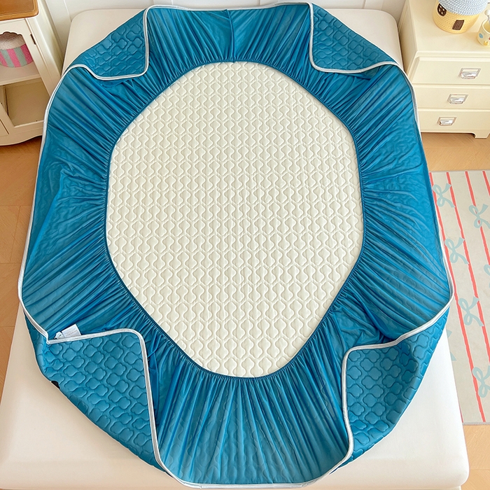 91家纺网 家纺一手货源 找家纺 缦纱 2025新款凉感丝凉席床笠夏季加厚冰丝凉席床笠 深海蓝