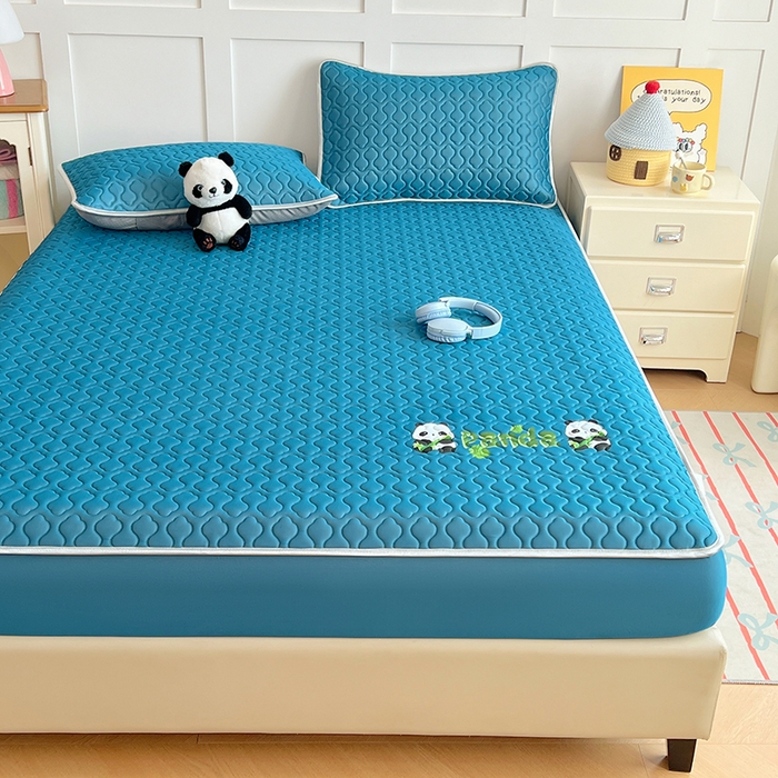 91家纺网 家纺一手货源 找家纺 缦纱 2025新款凉感丝凉席床笠夏季加厚冰丝凉席床笠 深海蓝