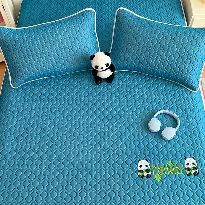 91家纺网 家纺一手货源 找家纺 缦纱 2025新款凉感丝凉席床笠夏季加厚冰丝凉席床笠 深海蓝