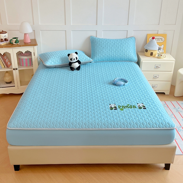 91家纺网 家纺一手货源 找家纺 缦纱 2025新款凉感丝凉席床笠夏季加厚冰丝凉席床笠 天空蓝