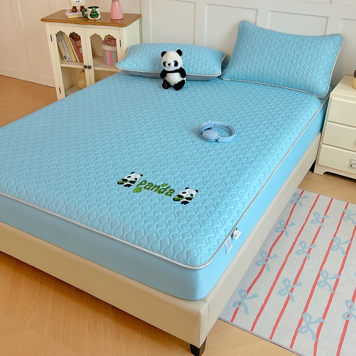 91家纺网 家纺一手货源 找家纺 缦纱 2025新款凉感丝凉席床笠夏季加厚冰丝凉席床笠 天空蓝