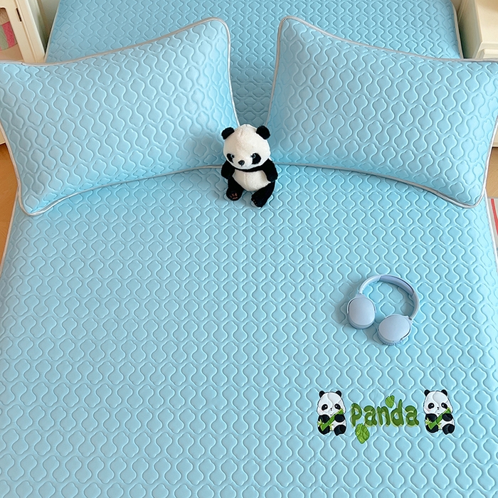 91家纺网 家纺一手货源 找家纺 缦纱 2025新款凉感丝凉席床笠夏季加厚冰丝凉席床笠 天空蓝