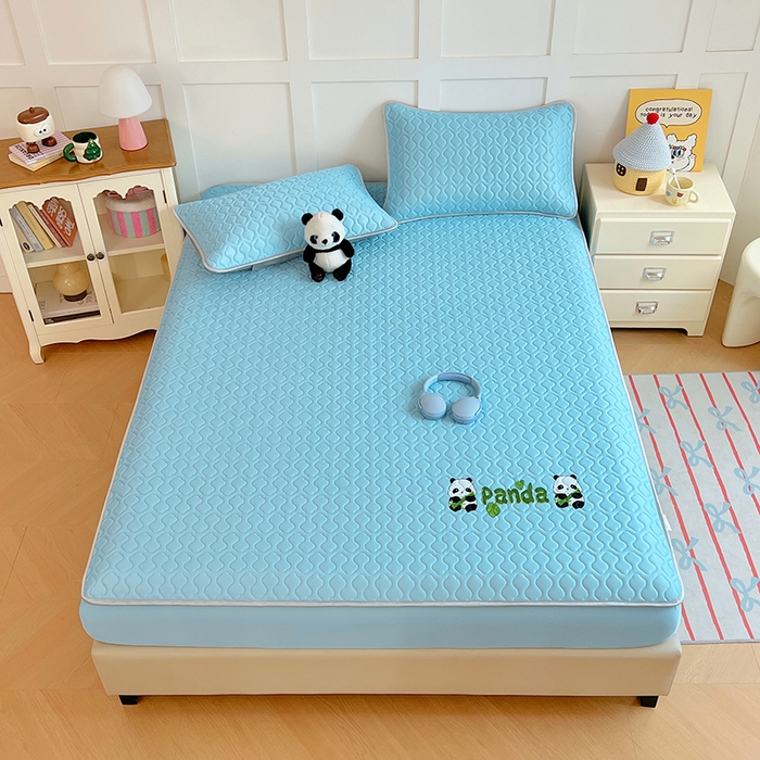 91家纺网 家纺一手货源 找家纺 缦纱 2025新款凉感丝凉席床笠夏季加厚冰丝凉席床笠 天空蓝