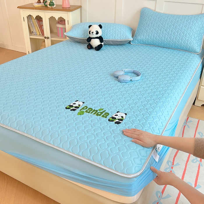 91家纺网 家纺一手货源 找家纺 缦纱 2025新款凉感丝凉席床笠夏季加厚冰丝凉席床笠 天空蓝