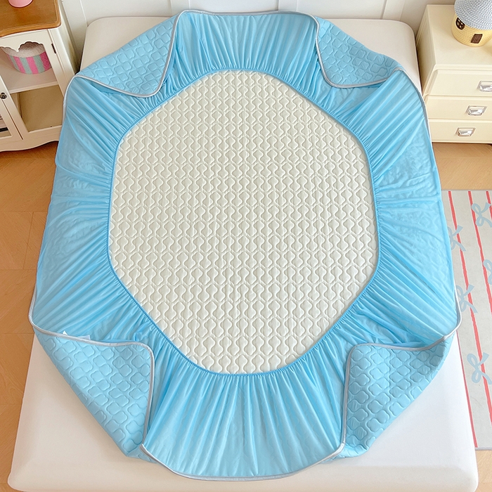 91家纺网 家纺一手货源 找家纺 缦纱 2025新款凉感丝凉席床笠夏季加厚冰丝凉席床笠 天空蓝