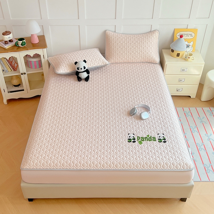 91家纺网 家纺一手货源 找家纺 缦纱 2025新款凉感丝凉席床笠夏季加厚冰丝凉席床笠 樱花粉