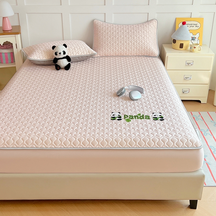 91家纺网 家纺一手货源 找家纺 缦纱 2025新款凉感丝凉席床笠夏季加厚冰丝凉席床笠 樱花粉