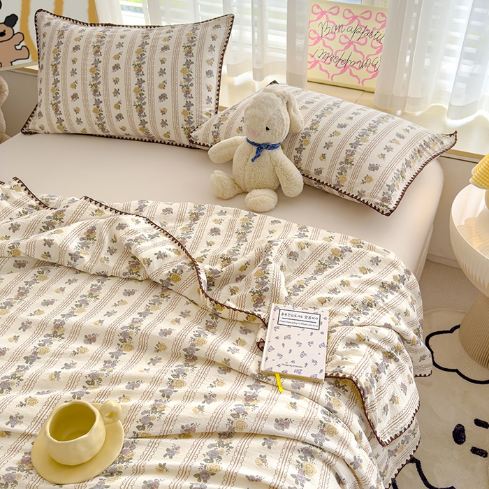 91家纺网 家纺一手货源 找家纺 星巴k家纺 2025新款贝壳绣三角针花边工艺款贝壳边夏被夏凉被空调被四件套【可提供买家秀】 玫瑰哒