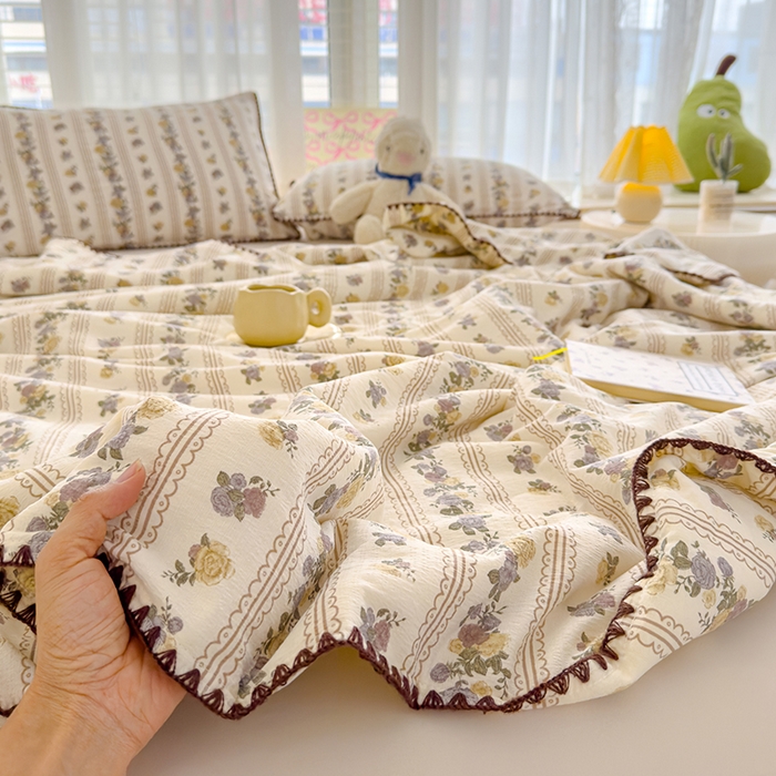 91家纺网 家纺一手货源 找家纺 星巴k家纺 2025新款贝壳绣三角针花边工艺款贝壳边夏被夏凉被空调被四件套【可提供买家秀】 玫瑰哒