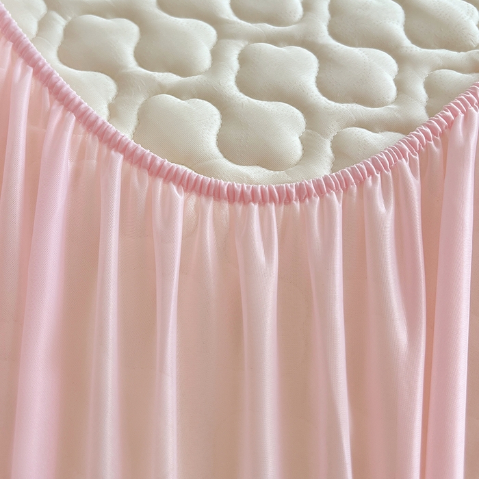 91家纺网 家纺一手货源 找家纺 缦纱 2025新款凉感丝凉席床笠夏季加厚冰丝凉席床笠 樱花粉