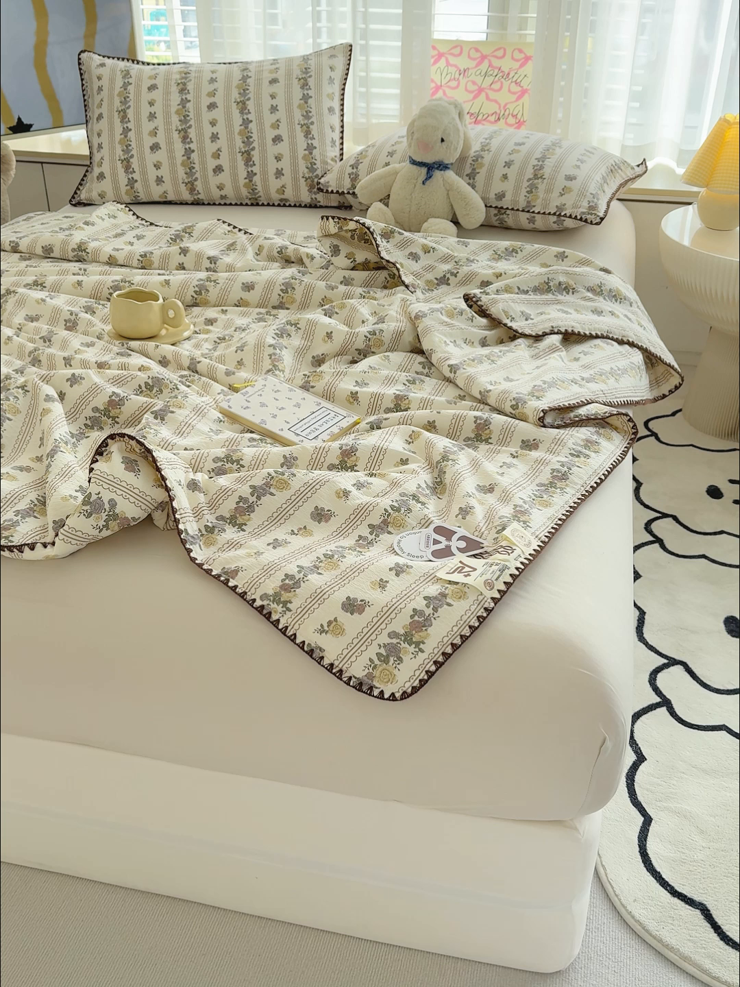 91家纺网 家纺一手货源 找家纺 星巴k家纺 2025新款贝壳绣三角针花边工艺款贝壳边夏被夏凉被空调被四件套【可提供买家秀】 玫瑰哒