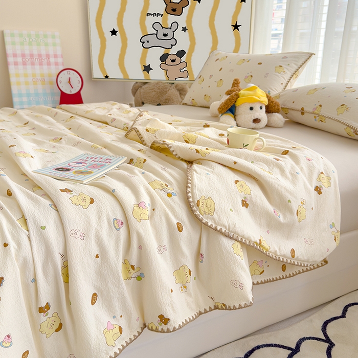 91家纺网 家纺一手货源 找家纺 星巴k家纺 2025新款贝壳绣三角针花边工艺款贝壳边夏被夏凉被空调被四件套【可提供买家秀】 奶罐布丁