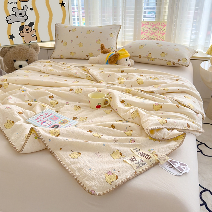 91家纺网 家纺一手货源 找家纺 星巴k家纺 2025新款贝壳绣三角针花边工艺款贝壳边夏被夏凉被空调被四件套【可提供买家秀】 奶罐布丁