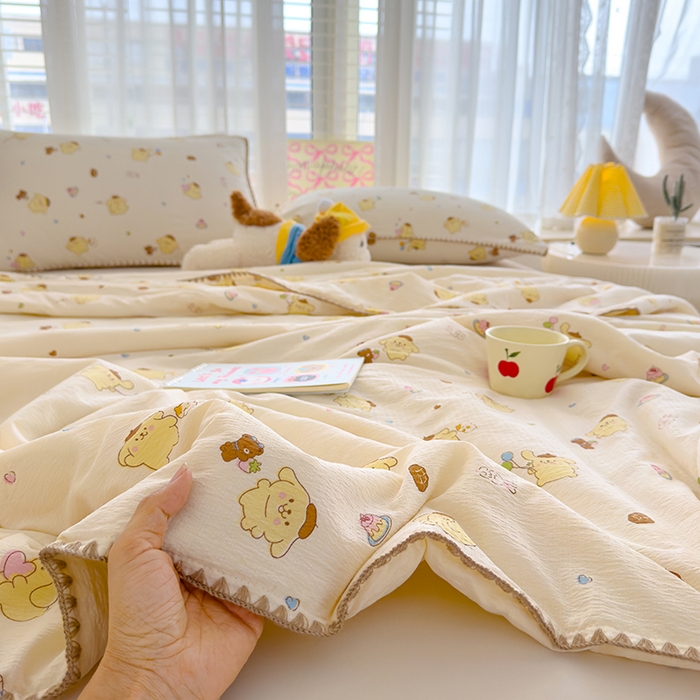 91家纺网 家纺一手货源 找家纺 星巴k家纺 2025新款贝壳绣三角针花边工艺款贝壳边夏被夏凉被空调被四件套【可提供买家秀】 奶罐布丁