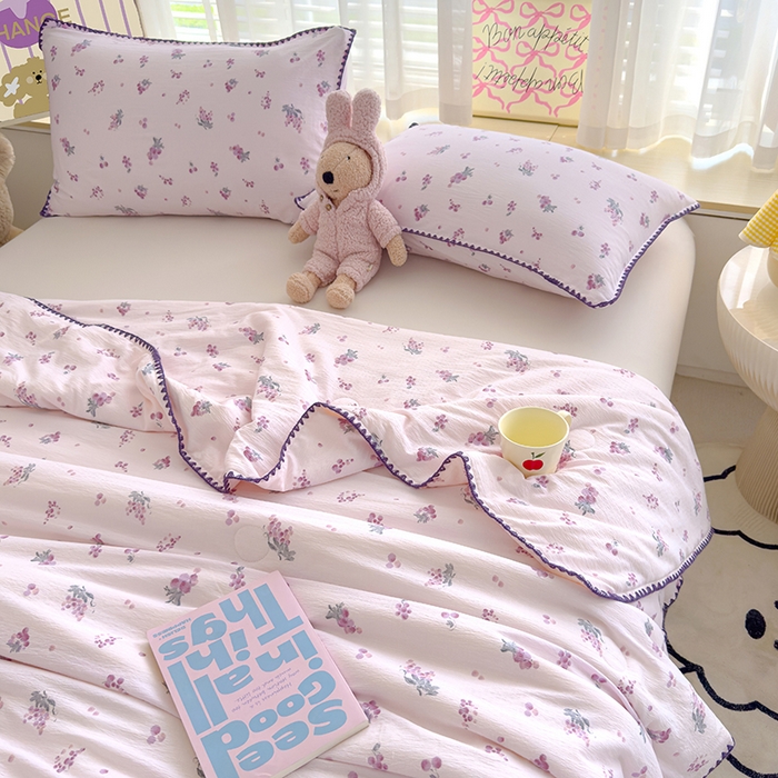 91家纺网 家纺一手货源 找家纺 星巴k家纺 2025新款贝壳绣三角针花边工艺款贝壳边夏被夏凉被空调被四件套【可提供买家秀】 葡萄微甜