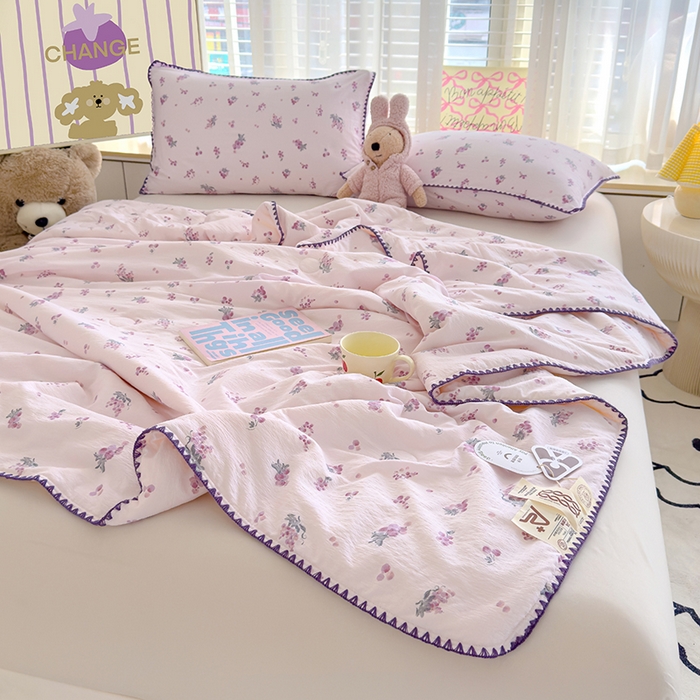 91家纺网 家纺一手货源 找家纺 星巴k家纺 2025新款贝壳绣三角针花边工艺款贝壳边夏被夏凉被空调被四件套【可提供买家秀】 葡萄微甜