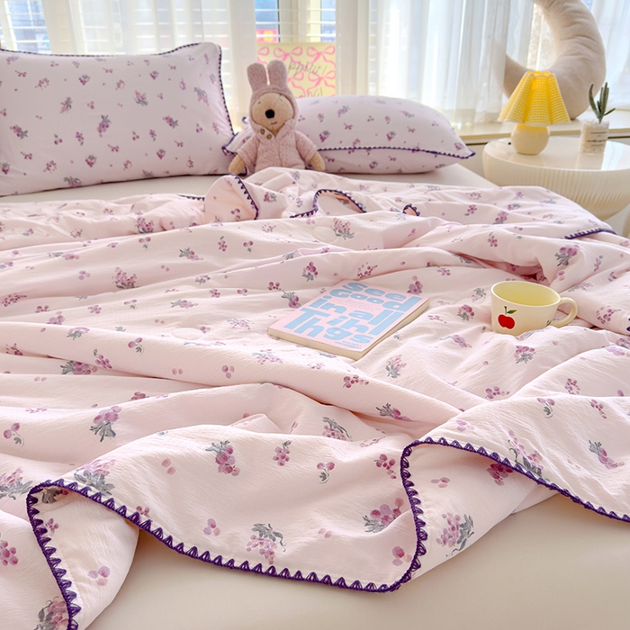 91家纺网 家纺一手货源 找家纺 星巴k家纺 2025新款贝壳绣三角针花边工艺款贝壳边夏被夏凉被空调被四件套【可提供买家秀】 葡萄微甜