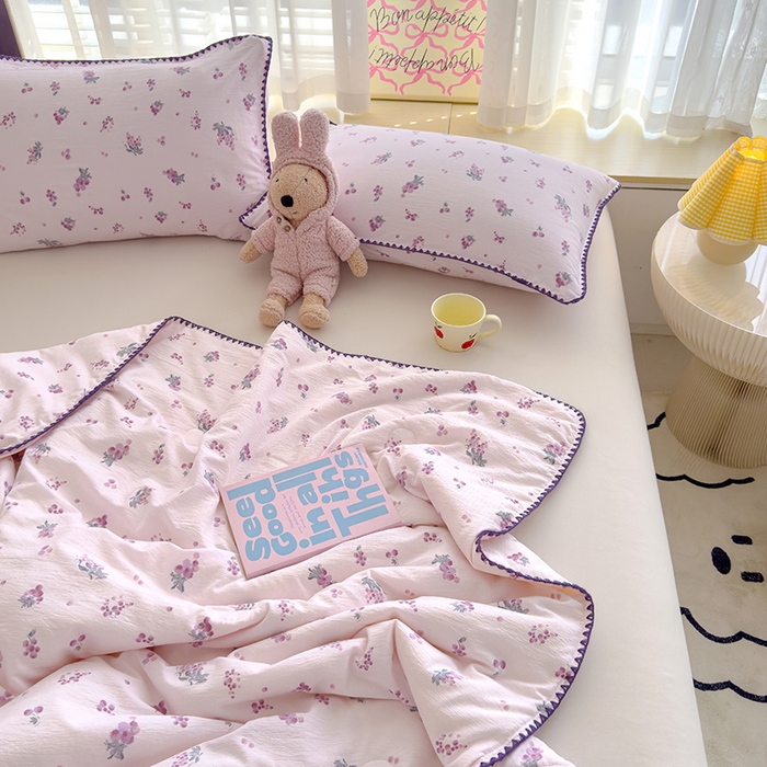 91家纺网 家纺一手货源 找家纺 星巴k家纺 2025新款贝壳绣三角针花边工艺款贝壳边夏被夏凉被空调被四件套【可提供买家秀】 葡萄微甜