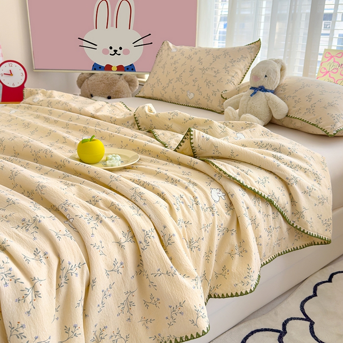 91家纺网 家纺一手货源 找家纺 星巴k家纺 2025新款贝壳绣三角针花边工艺款贝壳边夏被夏凉被空调被四件套【可提供买家秀】 森田小兔