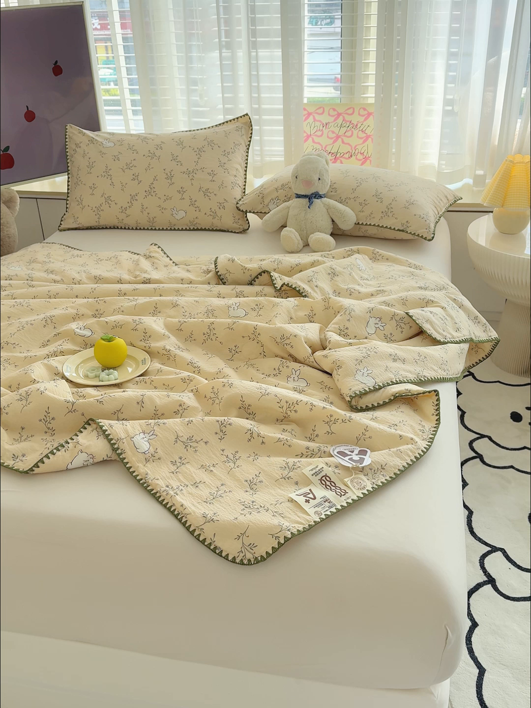 91家纺网 家纺一手货源 找家纺 星巴k家纺 2025新款贝壳绣三角针花边工艺款贝壳边夏被夏凉被空调被四件套【可提供买家秀】 森田小兔