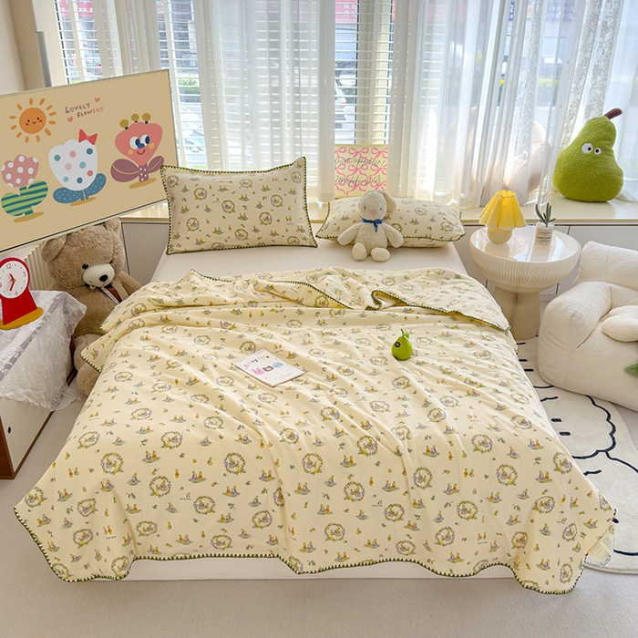 91家纺网 家纺一手货源 找家纺 星巴k家纺 2025新款贝壳绣三角针花边工艺款贝壳边夏被夏凉被空调被四件套【可提供买家秀】 兔子欢喜