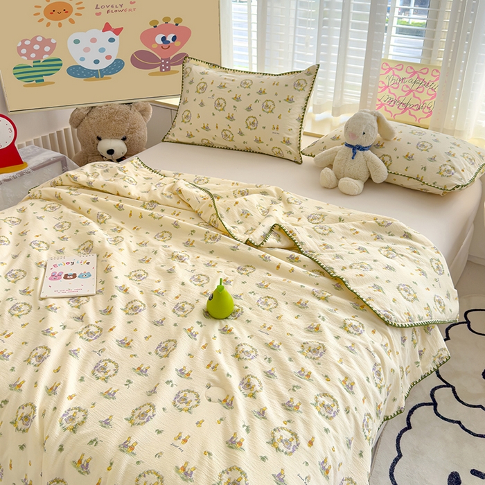 91家纺网 家纺一手货源 找家纺 星巴k家纺 2025新款贝壳绣三角针花边工艺款贝壳边夏被夏凉被空调被四件套【可提供买家秀】 兔子欢喜