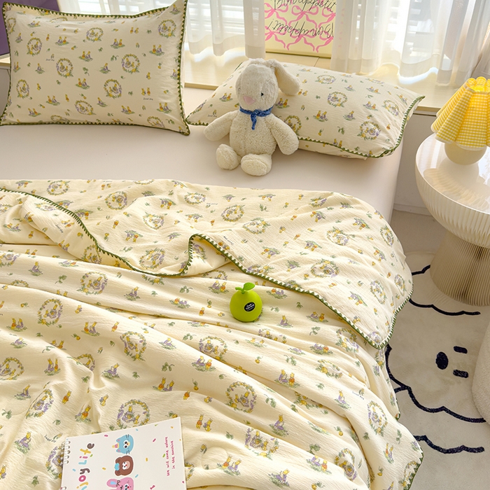 91家纺网 家纺一手货源 找家纺 星巴k家纺 2025新款贝壳绣三角针花边工艺款贝壳边夏被夏凉被空调被四件套【可提供买家秀】 兔子欢喜