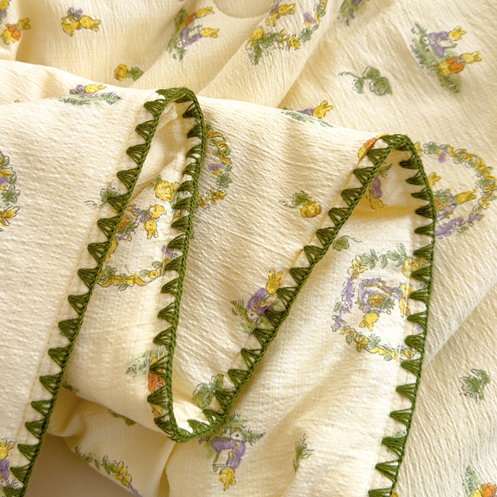 91家纺网 家纺一手货源 找家纺 星巴k家纺 2025新款贝壳绣三角针花边工艺款贝壳边夏被夏凉被空调被四件套【可提供买家秀】 兔子欢喜