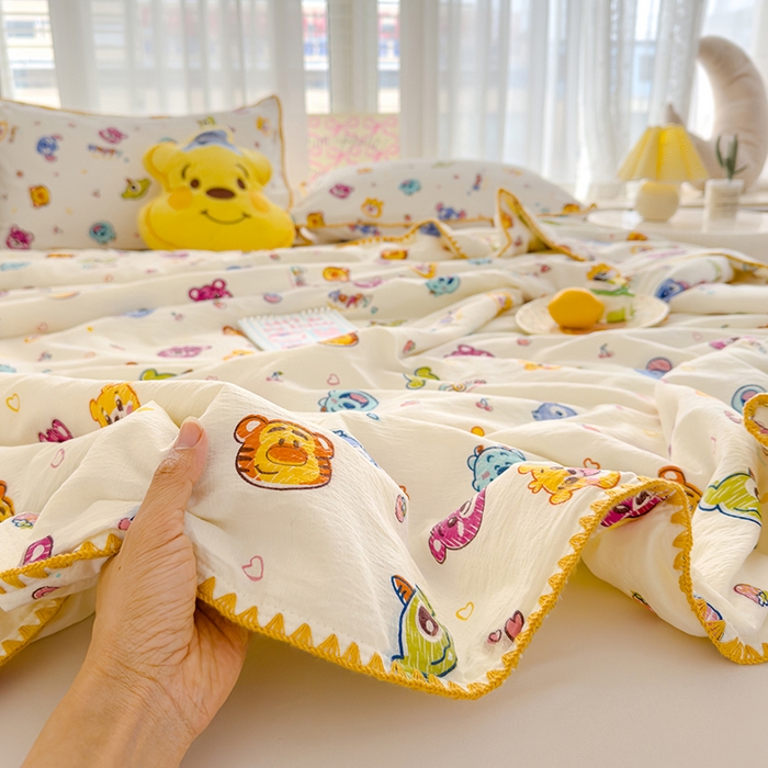 91家纺网 家纺一手货源 找家纺 星巴k家纺 2025新款贝壳绣三角针花边工艺款贝壳边夏被夏凉被空调被四件套【可提供买家秀】 维尼伙伴