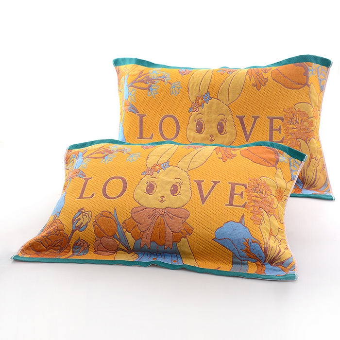 彩虹毛巾2025新款直播跑量卡通枕巾三层纱布枕巾纯棉盖巾枕头巾隔脏枕套提花色织枕巾一对装 卡通风08