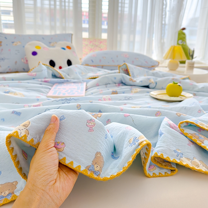 91家纺网 家纺一手货源 找家纺 星巴k家纺 2025新款贝壳绣三角针花边工艺款贝壳边夏被夏凉被空调被四件套【可提供买家秀】 小猫时光