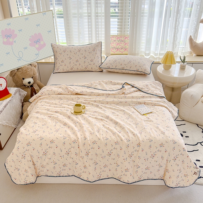 91家纺网 家纺一手货源 找家纺 星巴k家纺 2025新款贝壳绣三角针花边工艺款贝壳边夏被夏凉被空调被四件套【可提供买家秀】 小玫瑰