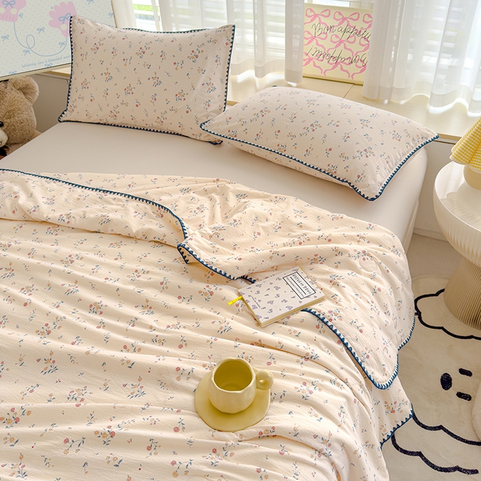 91家纺网 家纺一手货源 找家纺 星巴k家纺 2025新款贝壳绣三角针花边工艺款贝壳边夏被夏凉被空调被四件套【可提供买家秀】 小玫瑰