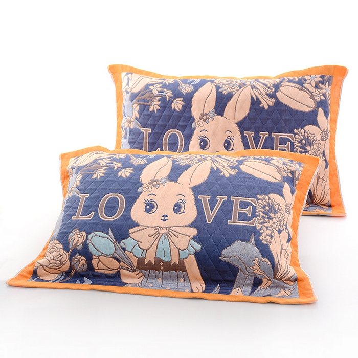 彩虹毛巾2025新款直播跑量卡通枕巾三层纱布枕巾纯棉盖巾枕头巾隔脏枕套提花色织枕巾一对装 卡通风09