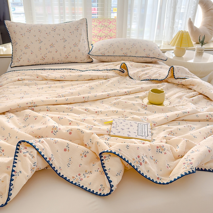 91家纺网 家纺一手货源 找家纺 星巴k家纺 2025新款贝壳绣三角针花边工艺款贝壳边夏被夏凉被空调被四件套【可提供买家秀】 小玫瑰