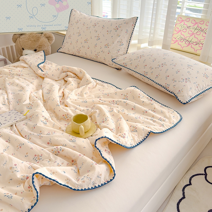 91家纺网 家纺一手货源 找家纺 星巴k家纺 2025新款贝壳绣三角针花边工艺款贝壳边夏被夏凉被空调被四件套【可提供买家秀】 小玫瑰