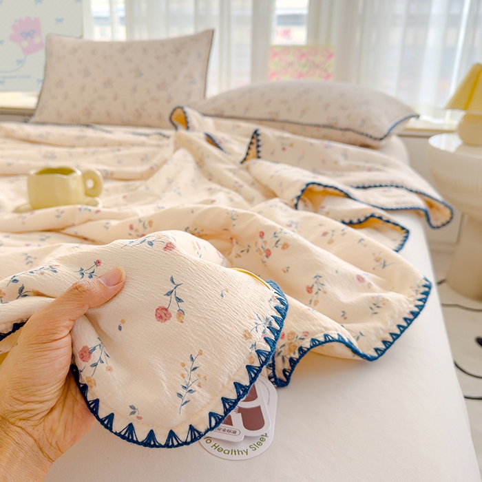 91家纺网 家纺一手货源 找家纺 星巴k家纺 2025新款贝壳绣三角针花边工艺款贝壳边夏被夏凉被空调被四件套【可提供买家秀】 小玫瑰