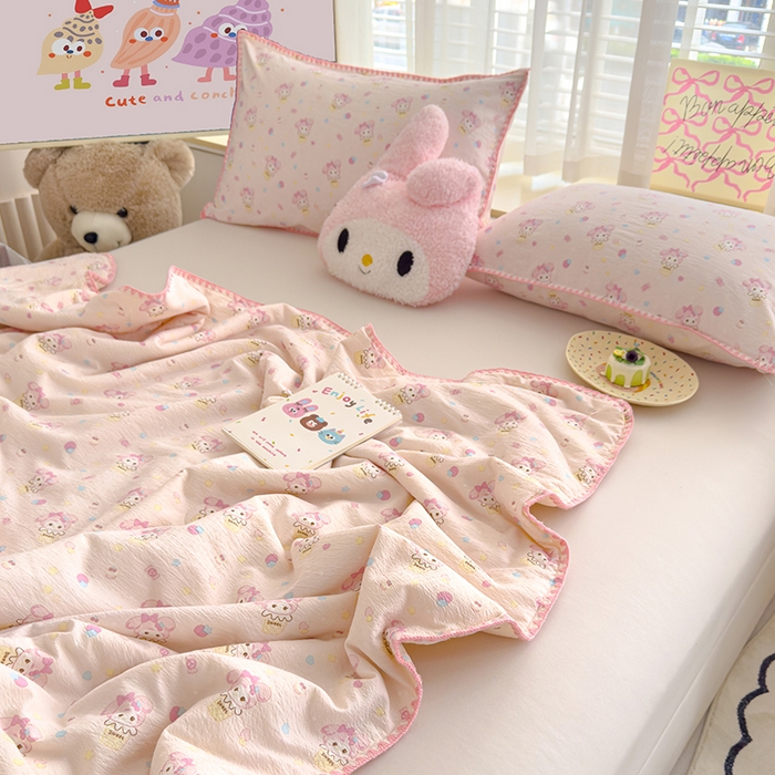 91家纺网 家纺一手货源 找家纺 星巴k家纺 2025新款贝壳绣三角针花边工艺款贝壳边夏被夏凉被空调被四件套【可提供买家秀】 小美冰淇淋