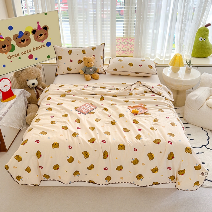 91家纺网 家纺一手货源 找家纺 星巴k家纺 2025新款贝壳绣三角针花边工艺款贝壳边夏被夏凉被空调被四件套【可提供买家秀】 樱桃小熊