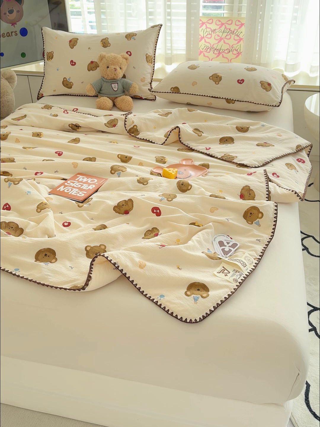 91家纺网 家纺一手货源 找家纺 星巴k家纺 2025新款贝壳绣三角针花边工艺款贝壳边夏被夏凉被空调被四件套【可提供买家秀】 樱桃小熊