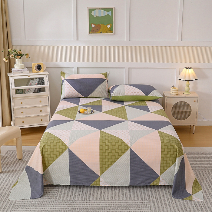 91家纺网 家纺一手货源 找家纺 宇彬家纺 2025直播新款13070全棉纯棉印花双人单床单枕套三件套喷气小清新简约学生被单 伯爵