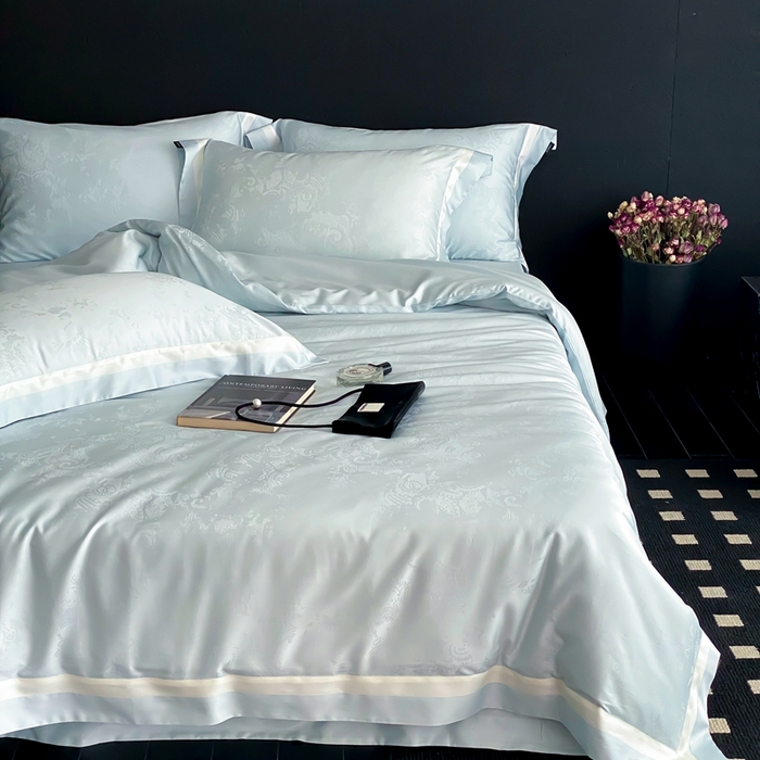 91家纺网 家纺一手货源 找家纺 馨蕊2025新款天丝棉青黛四件套 青黛-北卡蓝