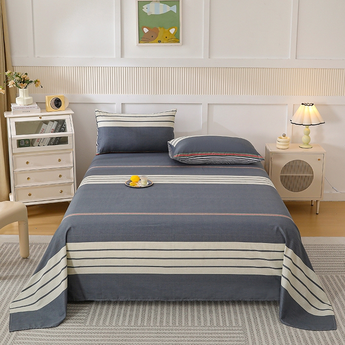 91家纺网 家纺一手货源 找家纺 宇彬家纺 2025直播新款13070全棉纯棉印花双人单床单枕套三件套喷气小清新简约学生被单 绅士