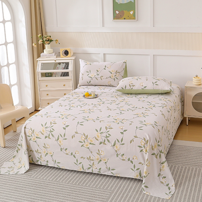 91家纺网 家纺一手货源 找家纺 宇彬家纺 2025直播新款13070全棉纯棉印花双人单床单枕套三件套喷气小清新简约学生被单 白藤