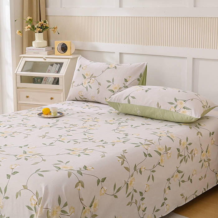 91家纺网 家纺一手货源 找家纺 宇彬家纺 2025直播新款13070全棉纯棉印花双人单床单枕套三件套喷气小清新简约学生被单 白藤