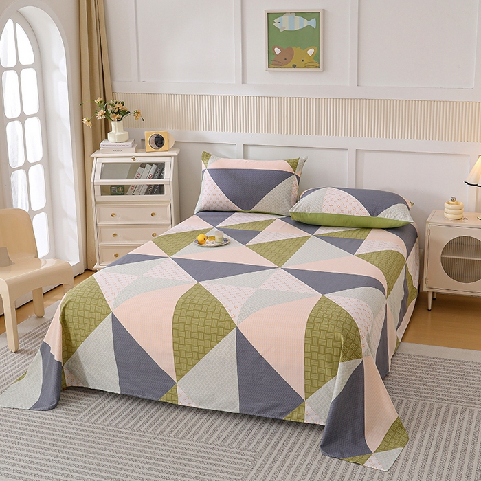 91家纺网 家纺一手货源 找家纺 宇彬家纺 2025直播新款13070全棉纯棉印花双人单床单枕套三件套喷气小清新简约学生被单 伯爵